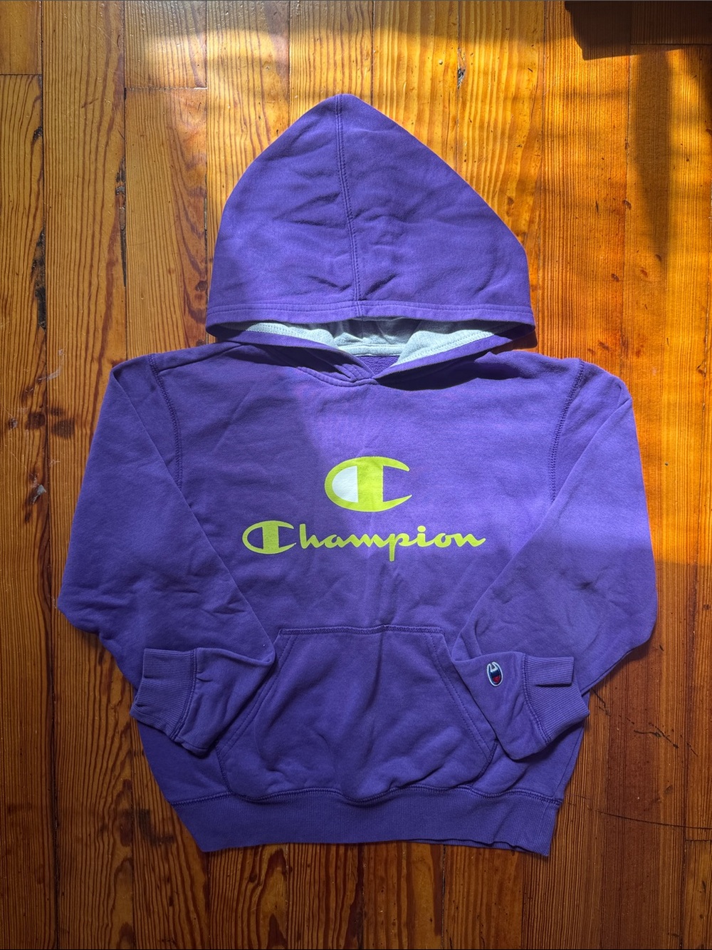 Champion Kids Purple Hoodie with Lime Green Logo